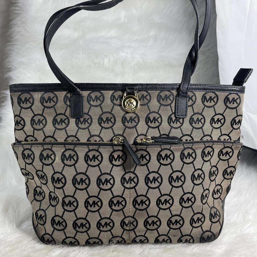MICHAEL KORS MK Signature Beige Jacquard Medium Purse Tote Bag